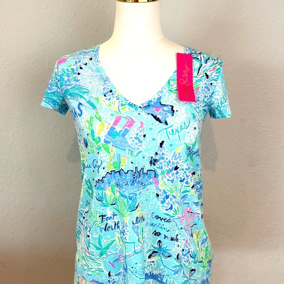 Lilly Pulitzer "Lilly Loves Texas" Etta v-neck top Ladies XXS - NWT - Picture 1 of 10